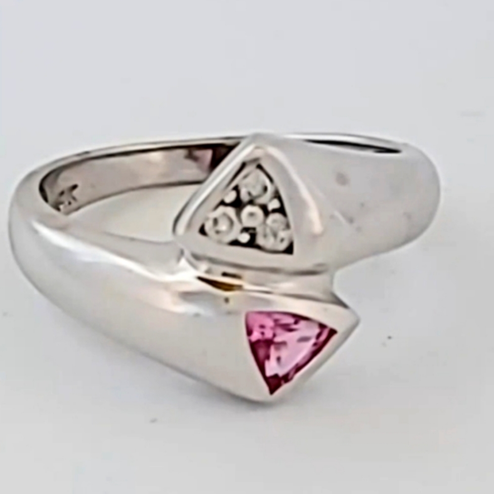 14k Gold Diamond Pink Sapphire Band Ring Estate 4.1gm